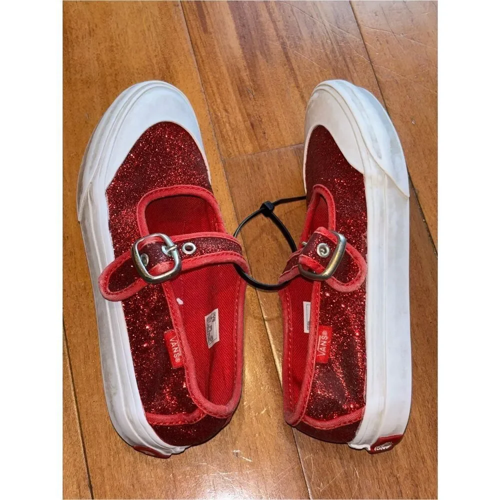 Vans Girls' Red Glitter Mary Jane Sneakers - Kids Shoes size 1